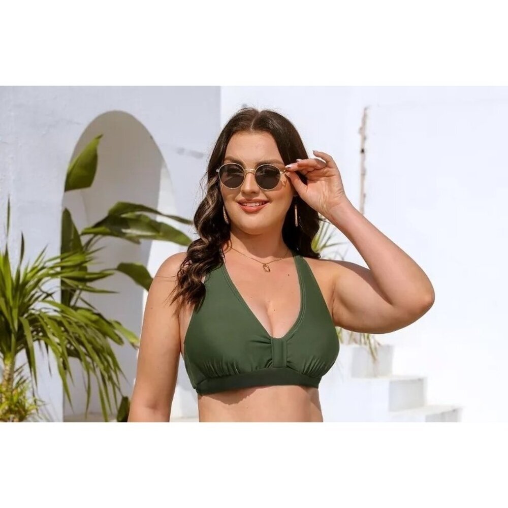 Cupshe Bikini Top Swimsuit V Neck Knot Front Swimwear - Size XL, NWT